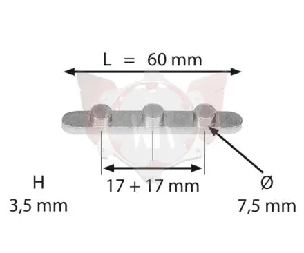 AXLE KEY WITH 3 PEGS (17mm SPACING)